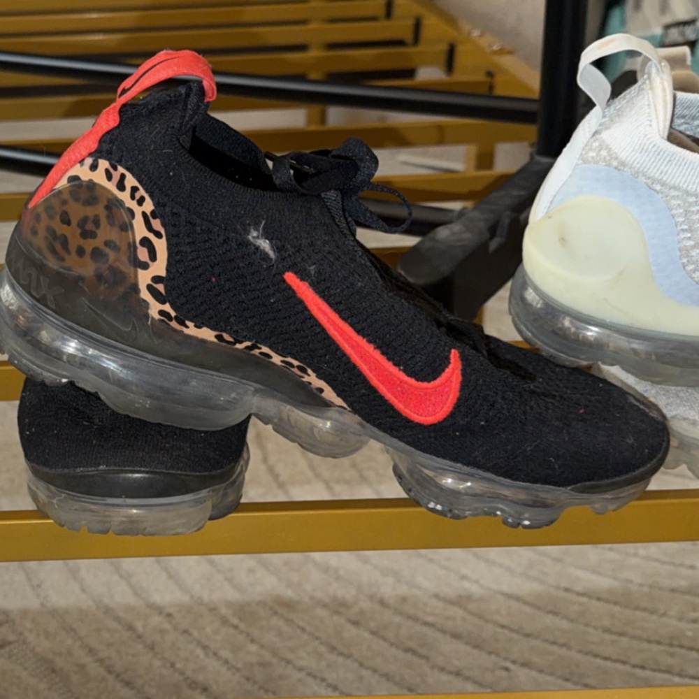 Nike Vapor Max Black and Red Sneakers with Leopard Accents